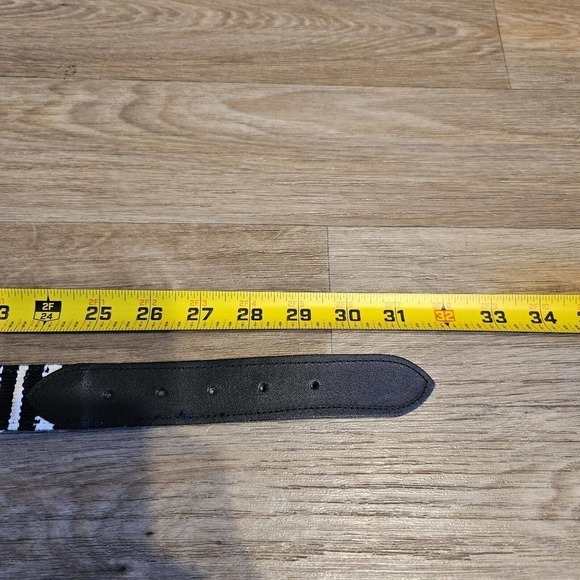 Express Compagnie Internationale Leather Corduroy Belt Size S Black White - Picture 9 of 14